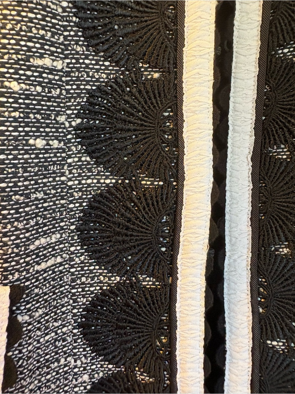 Nanette Lepore Black, White & Gray Tweed Cropped Jacket with Scallop Trim - Picture 4 of 6